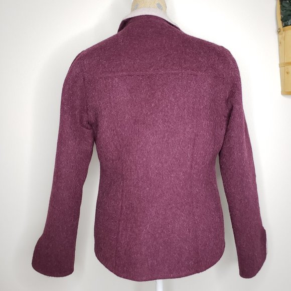 Overland Cordilla Alpaca Wool Blend Short Maroon Snap Button Coat Pocket Jacket - Picture 4 of 8